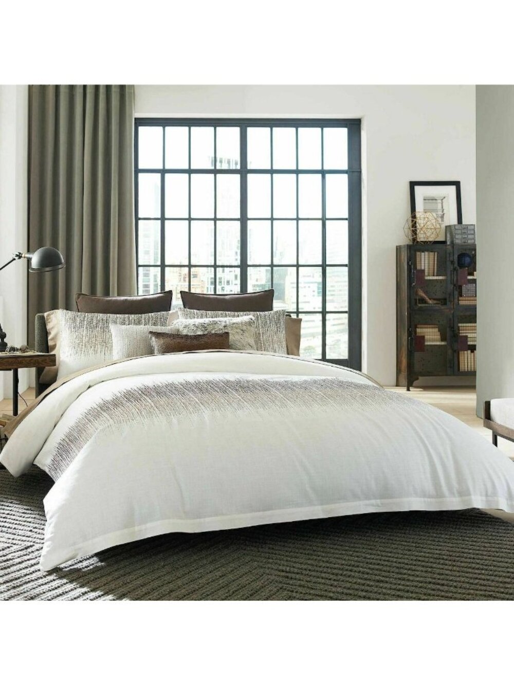Kenneth Cole Reaction (SET OF 2) Etched European Pillow Shams White Brown AN NWT - Picture 2 of 6